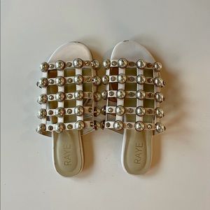 Women’s White Pearl Slides, RAYE, 5.5